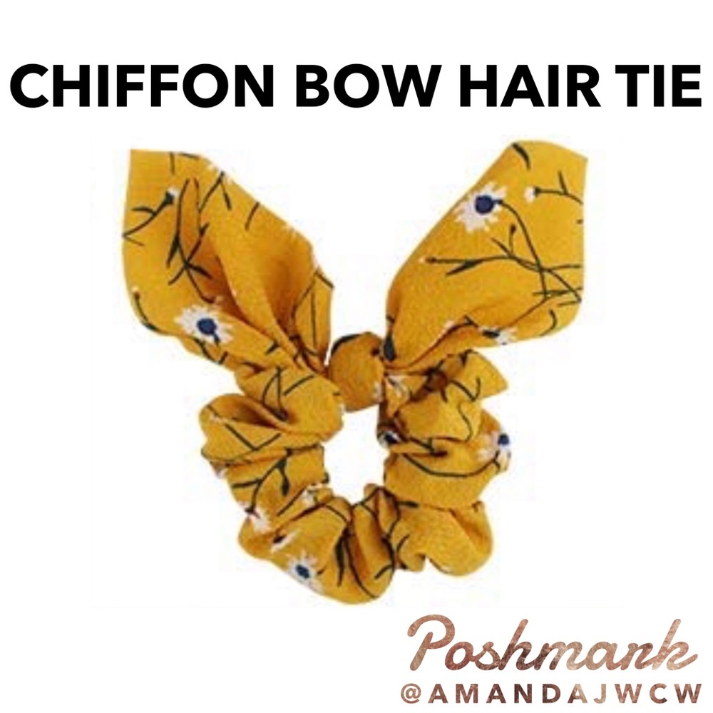 Chiffon Bow Hair Tie Scrunchie - Yellow Floral